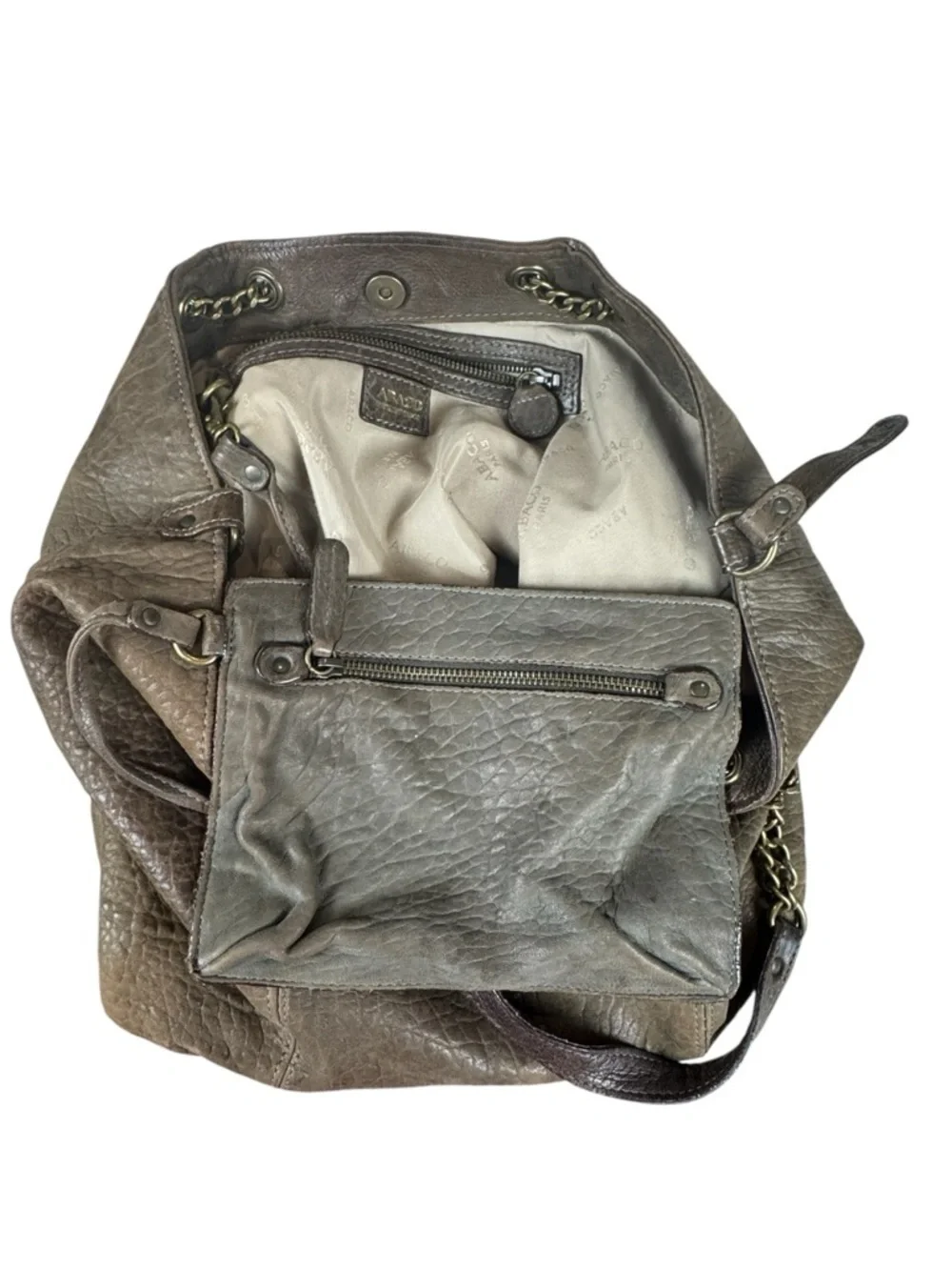 Abaco Paris Kabaco Taupe Brown Pebbled Leather Slouchy Hobo Shoulder Bag